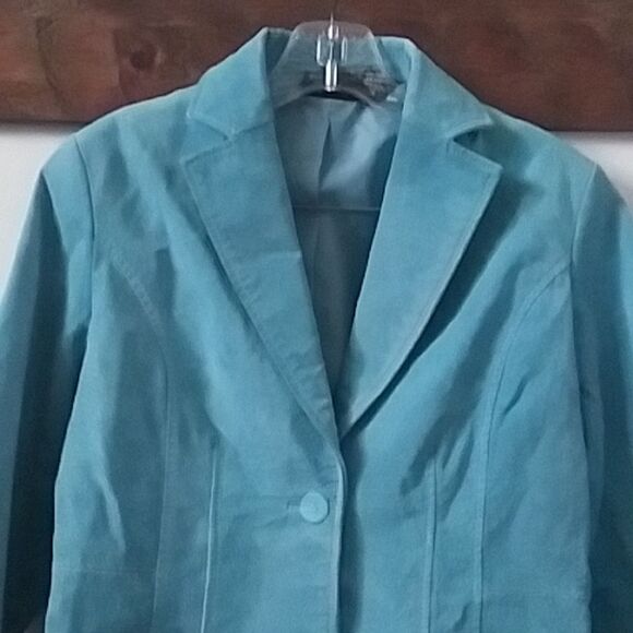 Suede Relativity Blazer Women's Jacket Sky Blue Fitted One Closure Y2K Fitted M - Picture 3 of 13